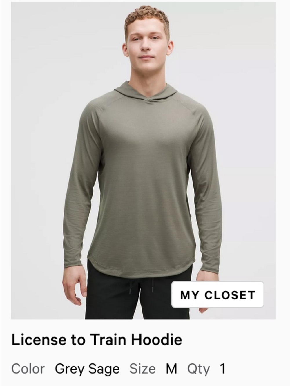 Lululemon men license to train hoodie medium in gray sage